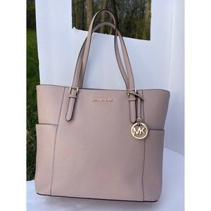 Michael Kors Leather Shoulder Bag Tote Bag Gold Keychain Jet Set East West Tote
